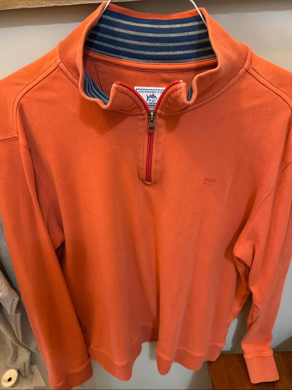 Southern Tide Orange Quarter-Zip Pullover with Striped Collar